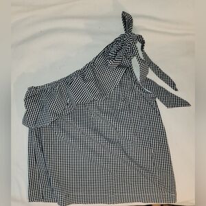 Vinyard Vines Size 6 Black and White Gingham One-Shoulder Top